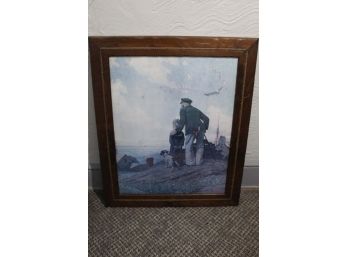Norman Rockwell Signed Print In Rope Lined Oak Frame