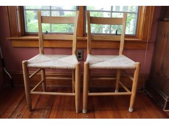 Two Wood Wicker Seat Chairs