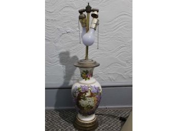 Vintage Hand Painted Porcelain And Brass Table Lamp #4