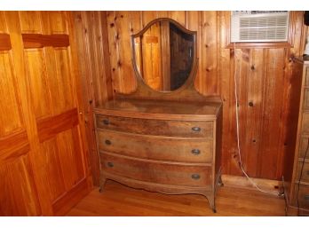 Vintage Burl Wood Dresser And Mirror