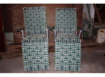 Pair Of Vintage Aluminum Folding Outdoor Chaise Lounges