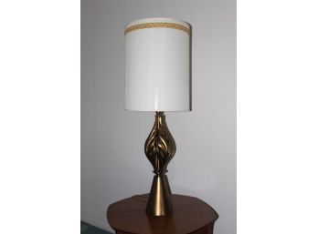 Amazing Vintage Brass Lamp With Gold Leaf Silk Shade