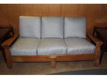 Wood Frame Couch W/ Blue Cushion