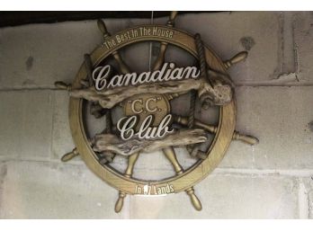 Vintage Canadian Club Wall Ships Wheel Man Cave Bar Sign