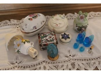 Collection Of Ceramic Boxes, Figurines, Night Light