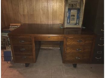 Vintage Oak Desk For Restoration- Heavy Solid Wood