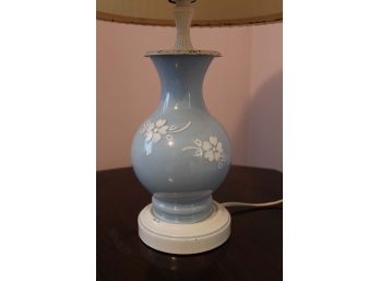 Vintage Hand Painted Blue Table Lamp With Shade