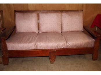 Wood Frame Couch W/ Pink Cushion