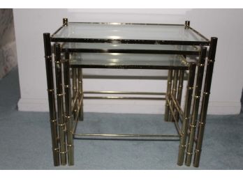 Vintage Brass Bamboo Style Nesting Tables