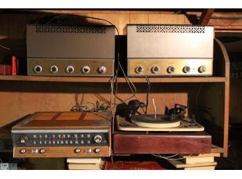 Collection Of Antique Stereo Components Including Record Player, Radio & Speakers