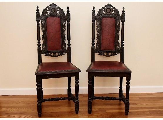 Pair Of Gothic Game Of Thrones Red Leather Seat Chairs