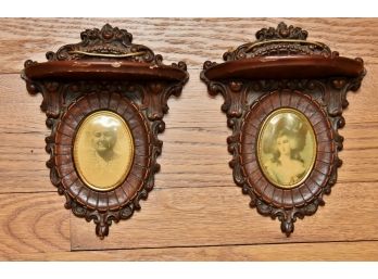 Pair Of Vintage ' Cameo' Wooden Wall Sconces