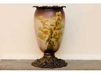 Amazing Antique Hand-painted Porcelain Urn With Brass Feet