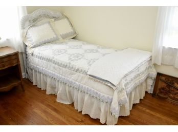 White Wicker Headboard Single Bed Including Gorgeous Handmade Quilts #1