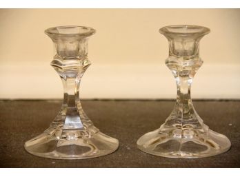 Pair Of Lovely Petite Glass Candleholders