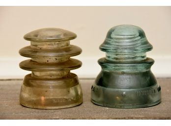 Pair Of Vintage Insulators With Raised Lettering
