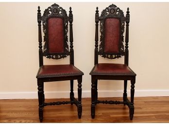 Pair Of Gothic Game Of Thrones Red Leather Seat Chairs