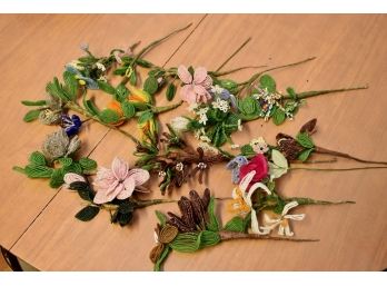 Collection Of Vintage Handmade Beaded Faux Flowers