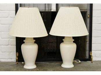 Pair Of Lovely 28' White Ceramic Table Lamps