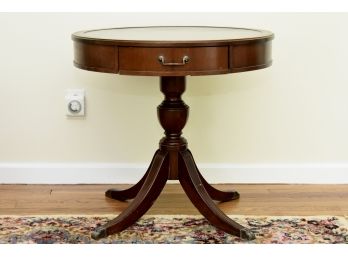 Regency Style Leather Top Drum Table With Brass Claw Feet 27'x26'