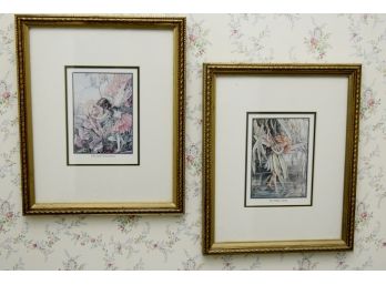 Lovely Pair Of Matted And Framed 'Fairy' Pictures 9 X 11
