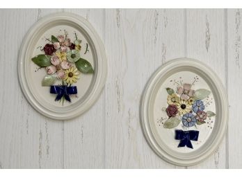 Pair Of Vintage Glazed Ceramic Wall Hangings 8 1/2 X 10 1/2