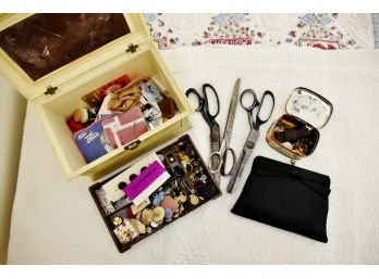 Vintage Sewing Lot Including Sewing Box And Scissors