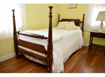 Vintage Cherry Oak 4 Post Twin Bed Including Mattress And Bedding #2