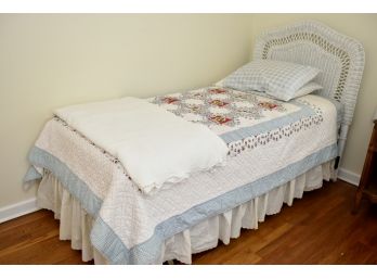 White Wicker Headboard Single Bed Including Gorgeous Handmade Quilts #2