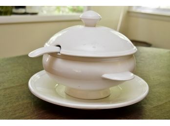Lovely White Ceramic Soup Tureen With Ladle