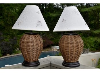Pair Of Lovely Wicker Table Lamps 19' Tall
