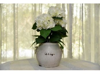 Faux Hydrangea Flower And Distressed Pot