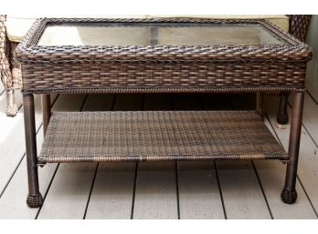 Resin Wicker And Beveled Glass Coffee Table 34 X 20 X 21