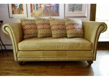 Karvit Furniture Green Nailhead Leather Sofa 74 X 41 X 34