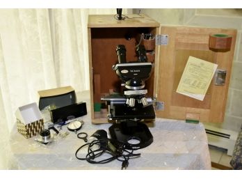 Vintage Nikon Microscope With Case And Accessories