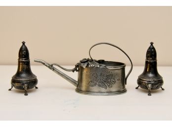 Sterling Silver Salt And Pepper Shakers With Silverplate Mini Watering Can