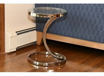 Petite Chrome And Beveled Glass Round Side Table 13 X 17