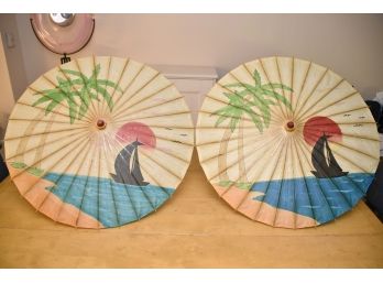 Pair Of Bamboo And Rice Paper Umbrellas