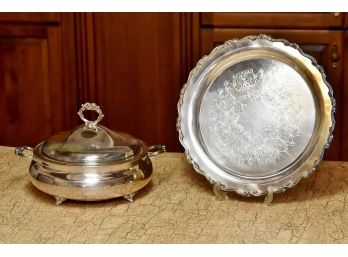Vintage Silver Plate Covered Bowl And Platter
