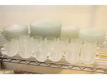 Large Collection Of Frosted Glassware 78 Pieces
