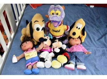 Dora, Mickey Mouse, Pluto, Figment Plush Toys Grouping
