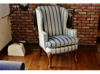 Baker Furniture Blue Wing Back Side Chair With Mahogany Legs 33 X 28 X 44