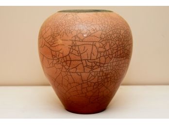 Signed Crackle Finish Clay Vase
