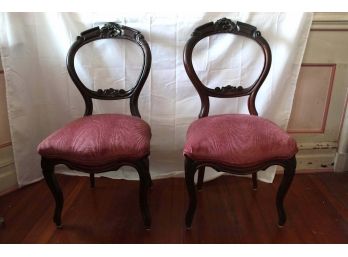 Pari Of Carved Back Walnut Side Chairs