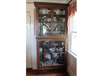 Vintage Tall Oak 2 Section China Display Cabinet
