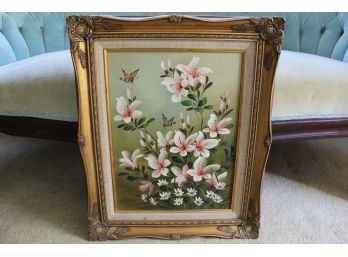 Still Life Original Signed Oil On Canvas Framed Flowers & Butterfly