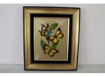 Framed Butterfly Reverse Painting On Glass
