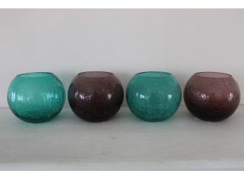 4 Pc Blue & Purple Round Shaped Candle Holders (One Has Crack)