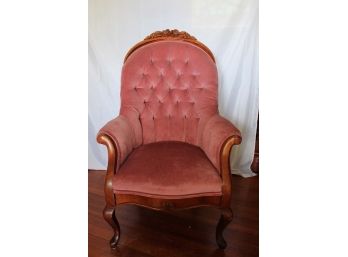 Tufted Victorian Carved Mahogany Side Chair
