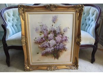 Original Signed Framed Purple Flower Oil On Canvas
